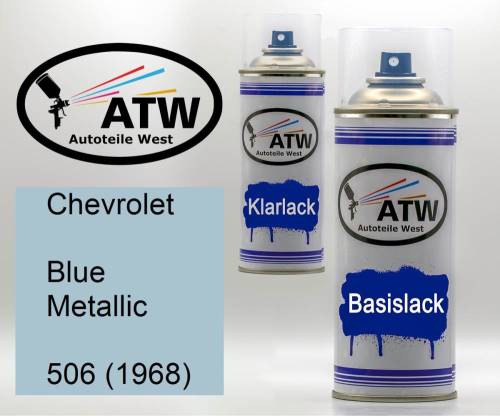 Chevrolet, Blue Metallic, 506 (1968): 400ml Sprühdose + 400ml Klarlack - Set, von ATW Autoteile West.